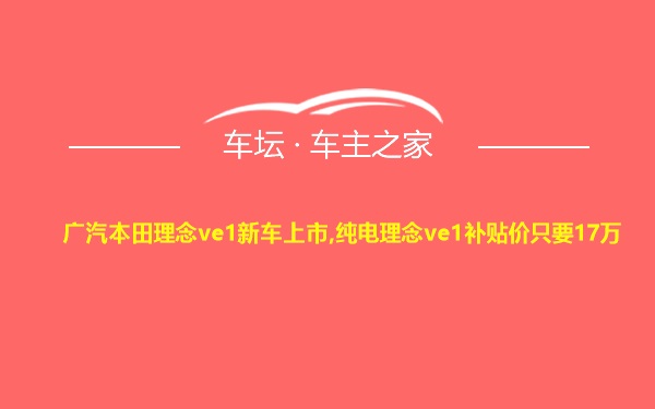 广汽本田理念ve1新车上市,纯电理念ve1补贴价只要17万